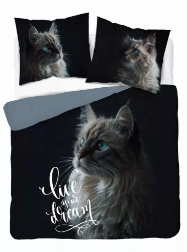 5296 A Holland Pościel bawełniana kot Live your Dream Detexpol czarny