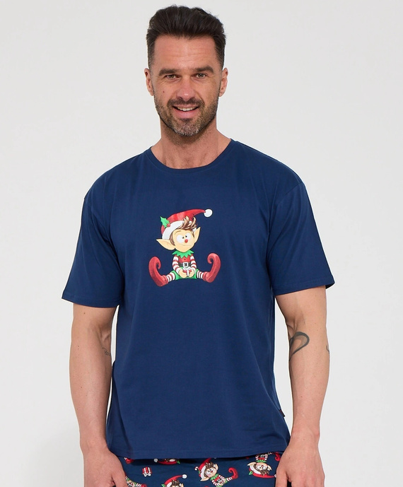 Cornette Elf Christmas 326/324 Piżama Męska Krótka Granatowa 100% Bawełna