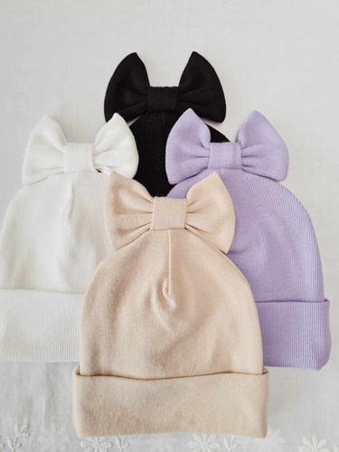 15K Czapka z kokardką prążek podwójna Marija - fiolet