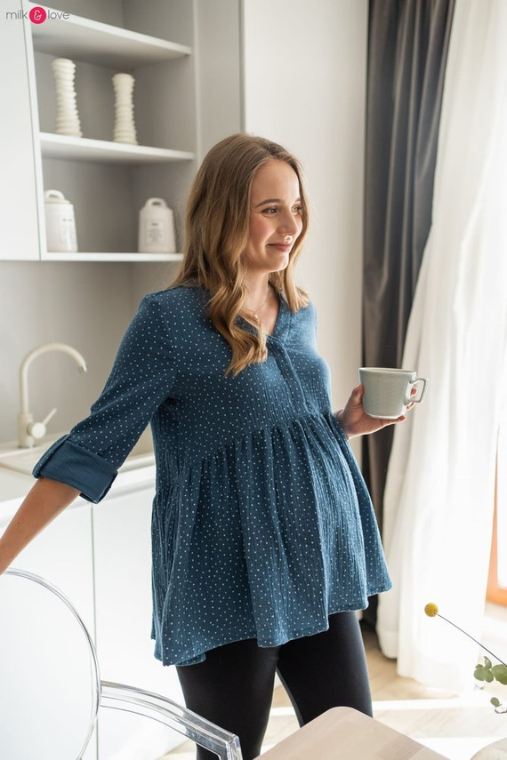 Mother Nature tunika z muślinu organicznego Milk&Love indygo w kropki