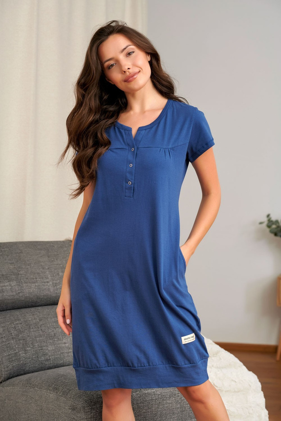 Koszula Nocna Doctor Nap 4348 do Karmienia 100% Bawełna Ciążowa Indigo