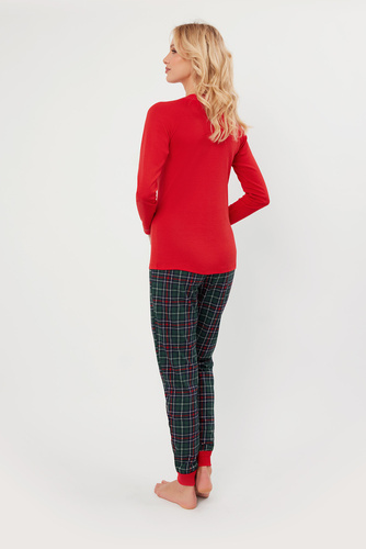 Foggia Piżama Damska długi rękaw, długie spodnie Italian Fashion - czerwony/druk