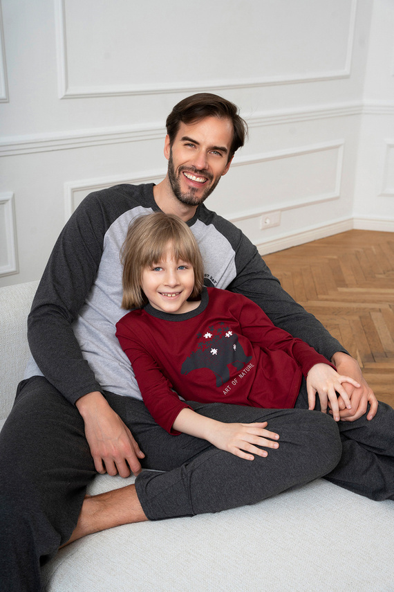 Morten Piżama chłopięca Italian Fashion bordowy/c.melanż