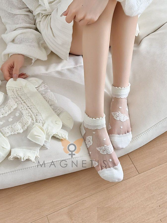 Bawełniane stopki damskie Magnetis CC-251106 – miękkie, wzorzyste ecru