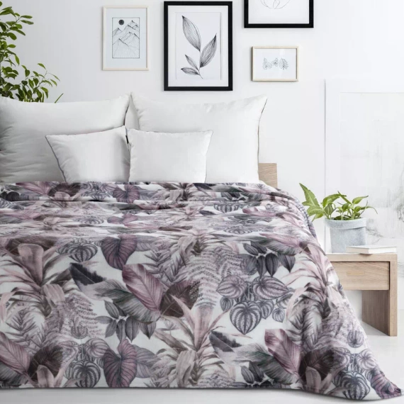 Davos 2 Koc narzuta liście Eurofirany fioletowy szary