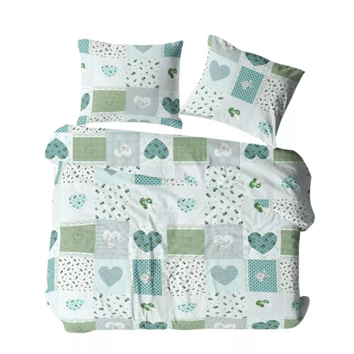 1111N Pościel z kory Bielawa KARO turkusowy  | 100% bawełna, guziki, gramatura 140 g/m²