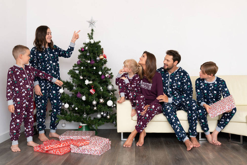 Ava Piżama damska długi rękaw i spodnie Italian Fashion- druk burgund