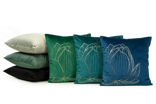 Blink 19 Poszewka dekoracyjna welwetowa kwiat lotosu Eurofirany ciemnomiętowa