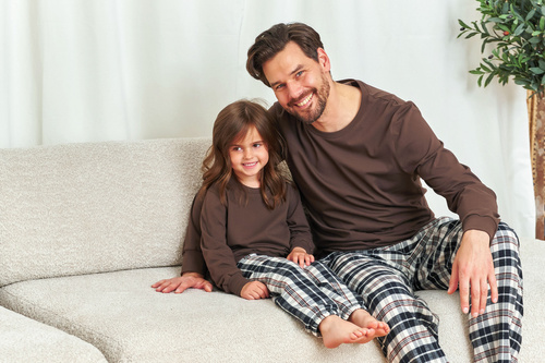 7335 Piżama dziecięca Doctor Nap – bawełna i flanela, unisex, wzór w kratę brownie
