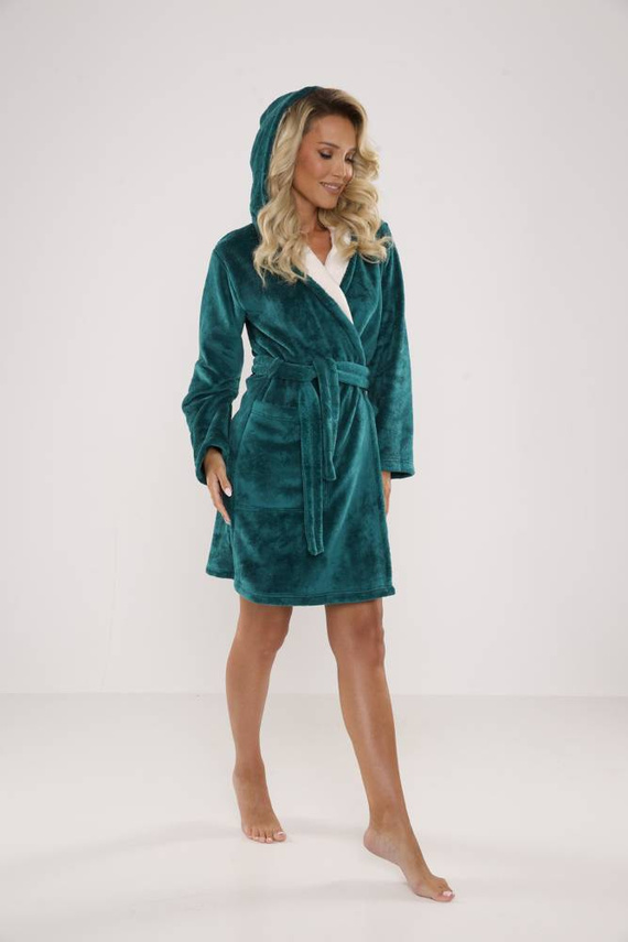 627 Soraya Krótki Szlafrok damski Forex - zielony / ecru