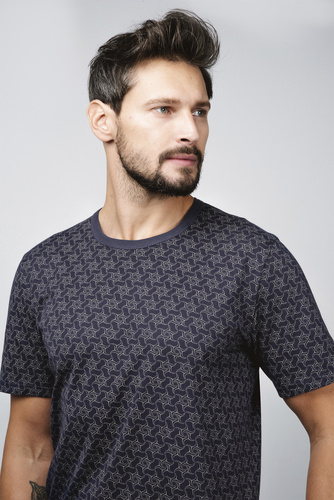 Ricardo Piżama Męska krótki rękaw, spodenki Italian Fashion - granatowy/druk