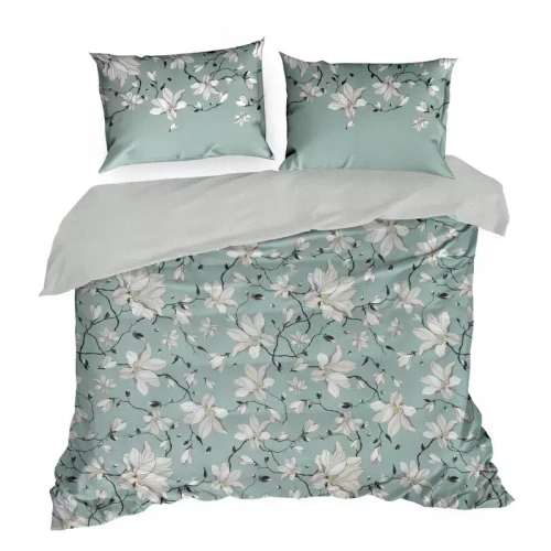 Spring 04 Kwiaty pościel satynowa Eurofirany miętowy