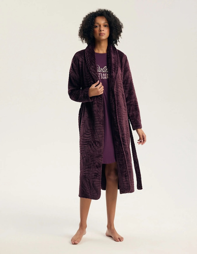 Henderson Gata 45414 Szlafrok Damski Dark Violet Miękki z Kieszeniami