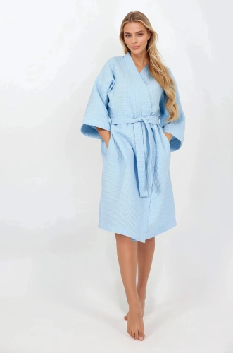 Blue Lady Szlafrok bawełniany Momenti Per Me – rękaw 3/4, szerokie mankiety, 100% bawełna
