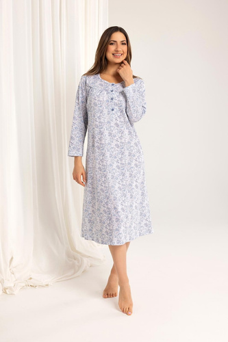Koszula nocna damska Regina 017 niebieska– bawełna, długi rękaw, wygodna i klasyczna