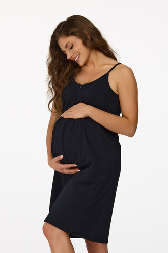 no. 27 Koszula nocna ciążowa Senizo czarny– bawełna 100%, zamek do karmienia, ramiączka