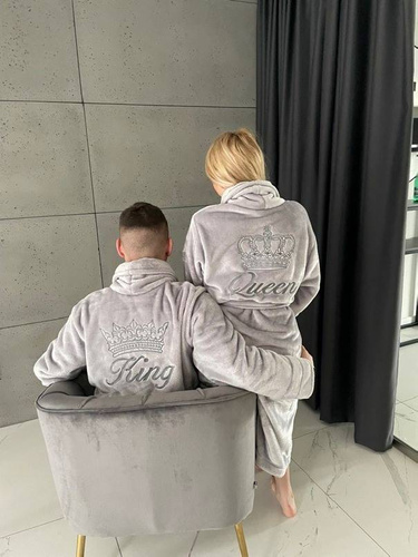 Queen&King + Korona zestaw szlafroków ByShelly - jasny szary/szary