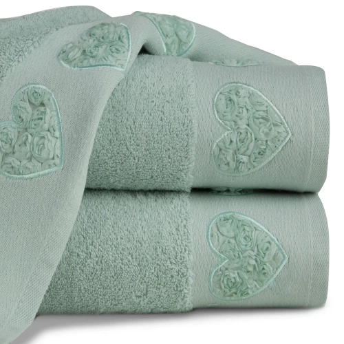 Kamila ręcznik serca wypełnione różyczkami Eurofirany miętowy 