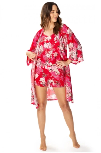 86636 Lotos Szlafrok peniuar Mewa druk w kwiaty