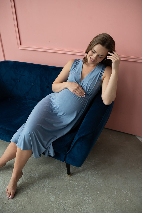 Star Light koszula nocna ciążowa i do karmienia z bambusa Milk&Love błękitny