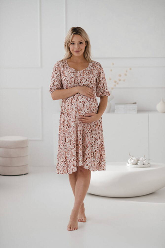 Lovely Dress Midi sukienka ciążowa i do karmienia Milk&Love wzorki na ecru