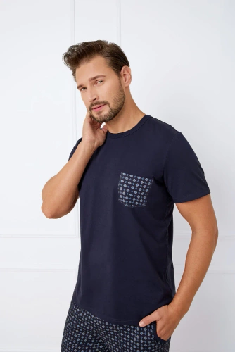 Rajmund Piżama Męska krótki rękaw, spodenki Italian Fashion - granatowy/druk