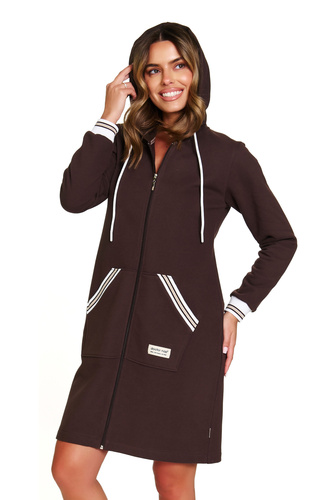 Doctor Nap 4508 | Damski szlafrok bawełniany z kapturem i zamkiem – styl i komfort - brownie
