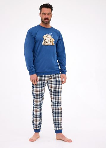 115/292 Piżama męska Cornette Bears | Bawełna, nadruk misia, kolor jeans, ściągacze