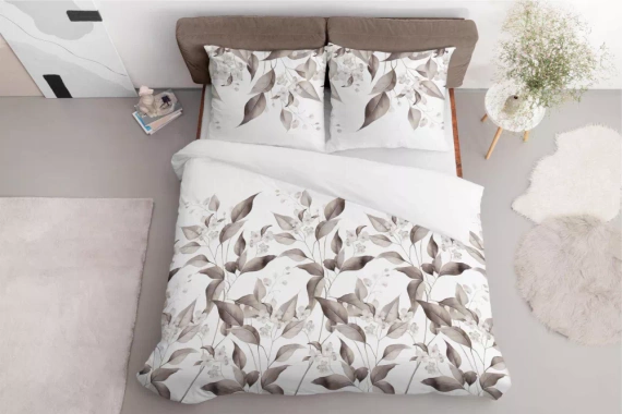 5326 B Pościel satynowa liście Detexpol beż 