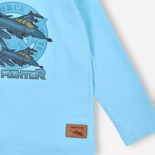 KAR-1014 Bluzka chłopięca z długim rękawem Lagarto Verde niebieska– bawełna z elastanem, polska produkcja