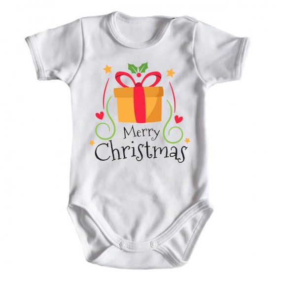 "Merry Christmas z prezentem BOŻE NARODZENIE" Body krótki rękaw Moocha biały 