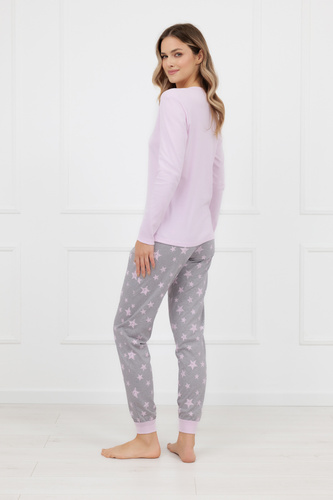 Sara Piżama damska Italian Fashion różowa  – bawełniana, długi rękaw i spodnie