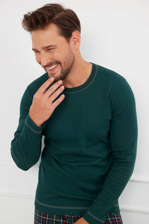 Fogo Piżama Męska długi rękaw, długie spodnie Italian Fashion - zielony/druk 