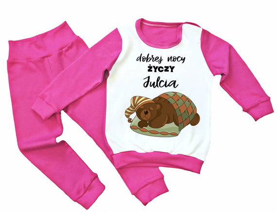 Śpiący miś Piżamka dziecięca z imieniem Moocha niebieski 