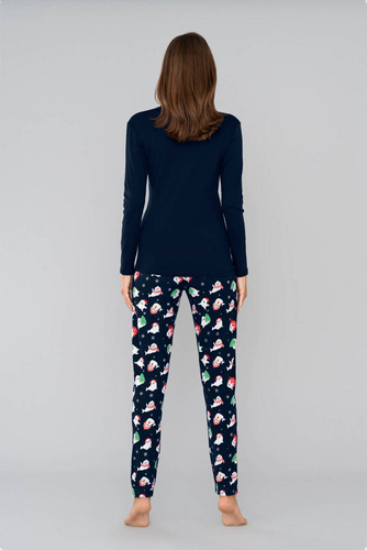 Kasjana Piżama Damska długi rękaw i spodnie talian Fashion- czerwony/druk czerwony 