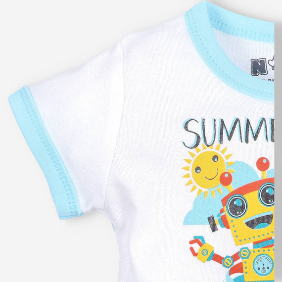 ABN-2937/BIA Summer Robots T-shirt niemowlęcy z bawełny organicznej Nini biały