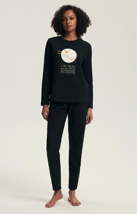 43727 Dairoku Piżama damska Henderson  czarna – bawełna, dł. rękaw i spodnie