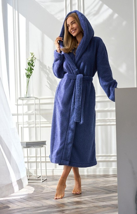 2556 Heaven Szlafrok damski długi L&L z kapturem- navy 