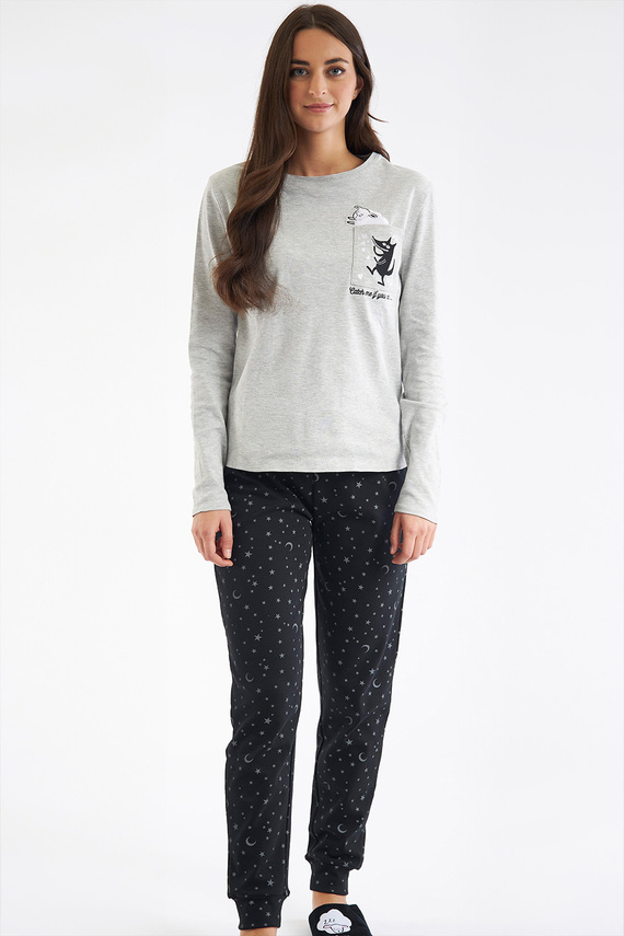 Shearly Piżama damska Sorbetto szara – 100% bawełna, aplikacja 3D, spodnie z ściągaczami