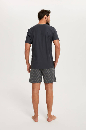 Abel Piżama Męska krótki rękaw, spodenki Italian Fashion - grafitowy/druk