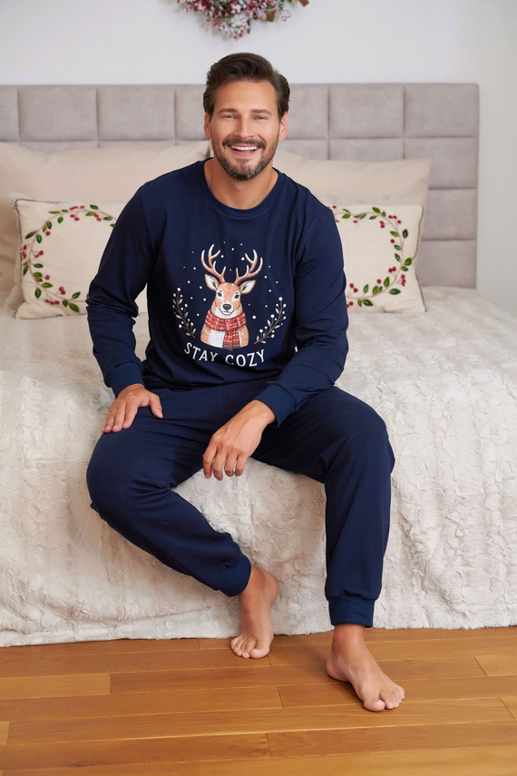 Piżama męska Doctor Nap 7504 Oh Deer granatowa bawełniana z jelonkiem