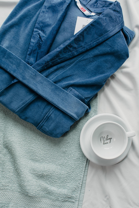 866 Noble Szlafrok męski welurowy De Lafense – krótki, elegancki, bawełna - jeans