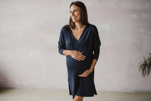 Moon bambusowa koszula nocna ciążowa i do karmienia długi rękaw Milk&Love granatowy