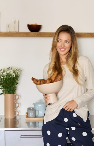 Oceane PW85  Piżama damska Mefemi–wiskozowa, w grochy, z kokardkami