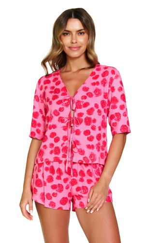 7362 Doctor Nap – Piżama damska z wiskozy, wiązana bluzka + szorty | 100% wiskoza, Polska produkcja - roses