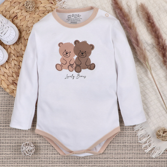 ABN-5354/BIA Sweet Bears Body z bawełny organicznej Nini biały