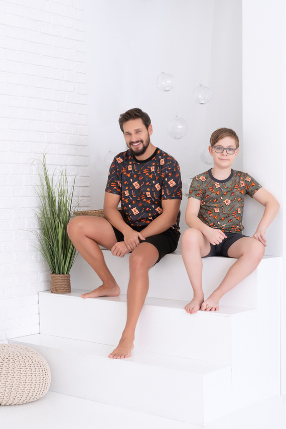 Western Piżama chłopięca krótki rękaw, spodnie Italian Fashion - oliwkowy/grafit