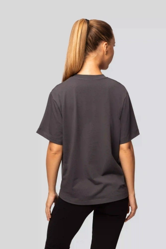 Koszulka bawełniana damska Urban grafitowa– Krótki rękaw, klasyczny krój, modna z rozcięciami | Wysoka jakość materiału, elastyczność