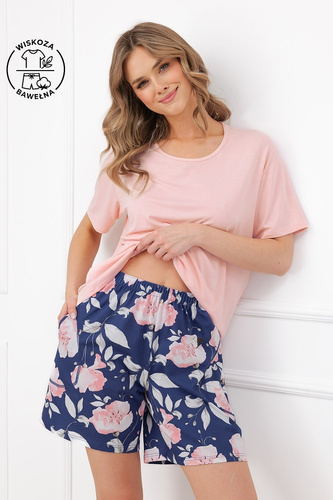 Piżama Damska Italian Fashion Ardizja Wiskoza Bawełna Kwiaty Szorty