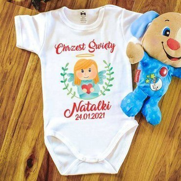 "Chrzest dla dziewczynki z imieniem" Body krótki rękaw Moocha biały